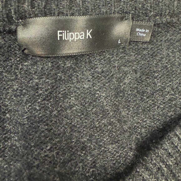 Filippa K Lambswool V-Neck Long Sleeves Leather Patched Elbows Black Sweater s L - Picture 3 of 4